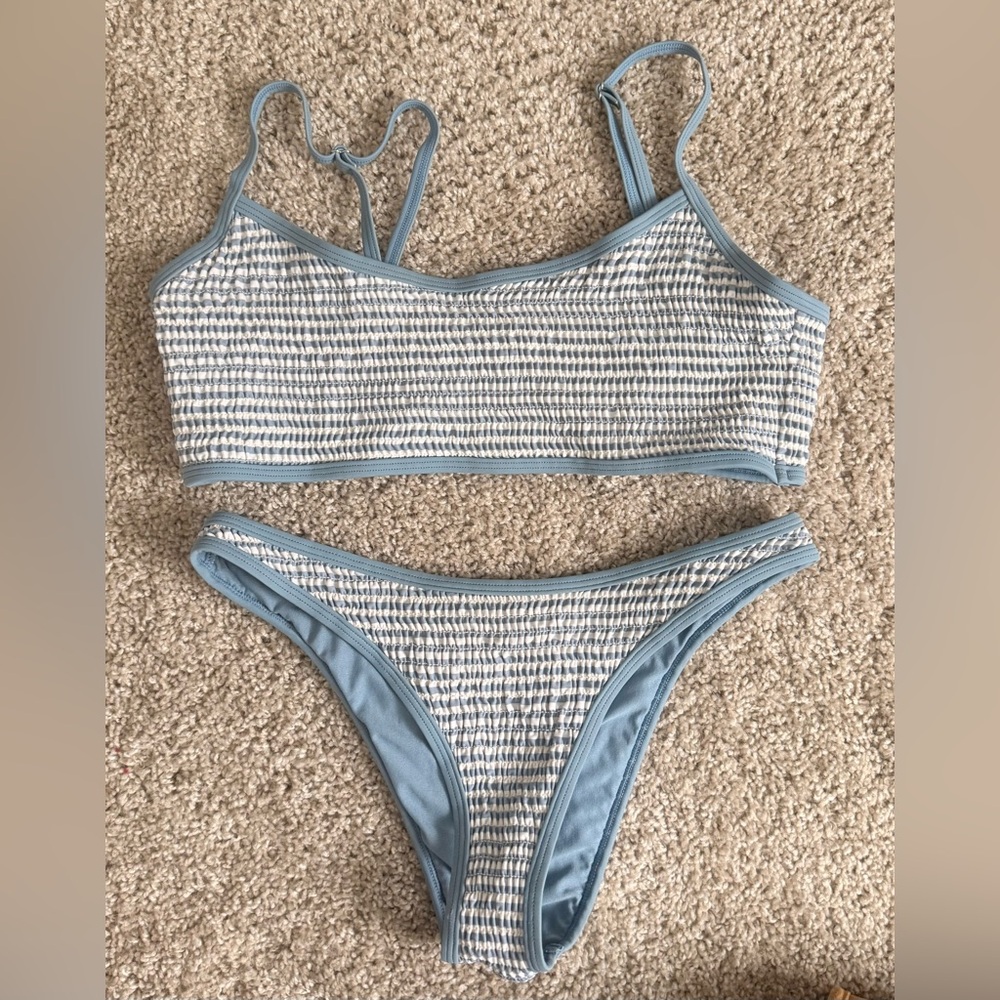 LA Hearts by PacSun Gingham Smocked Swim Bikini Set Blue White  sz S L